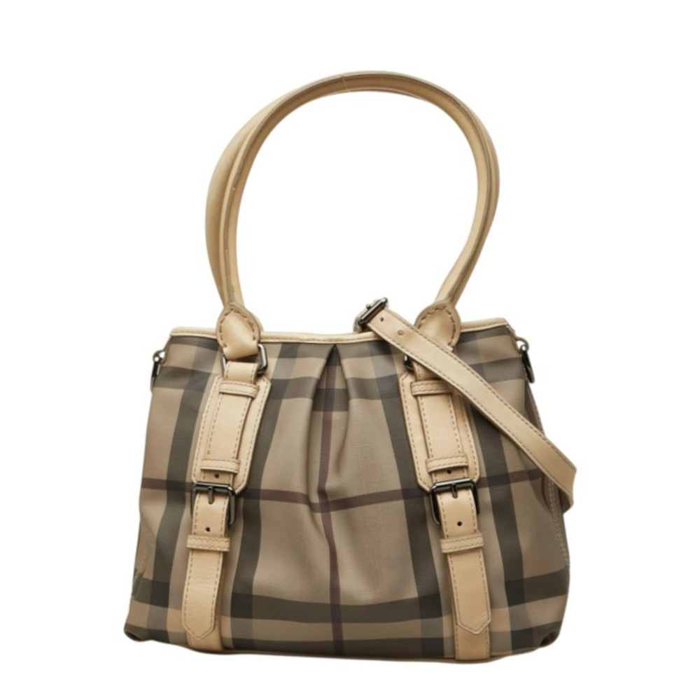 Burberry Smoked Check Northfield Handbag/Shoulder Bag 2-Way Gray Beige Leathe...